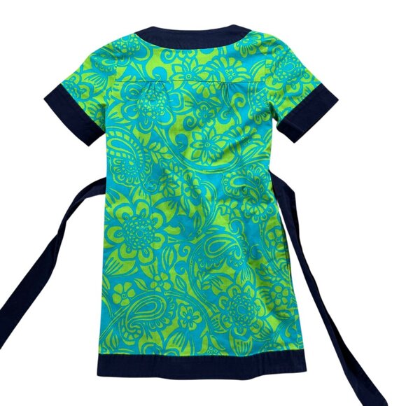 Lilly Pulitzer Belted Dress Girls Navy Green Floral Paisley Short Sleeve Size 8 - Picture 3 of 13